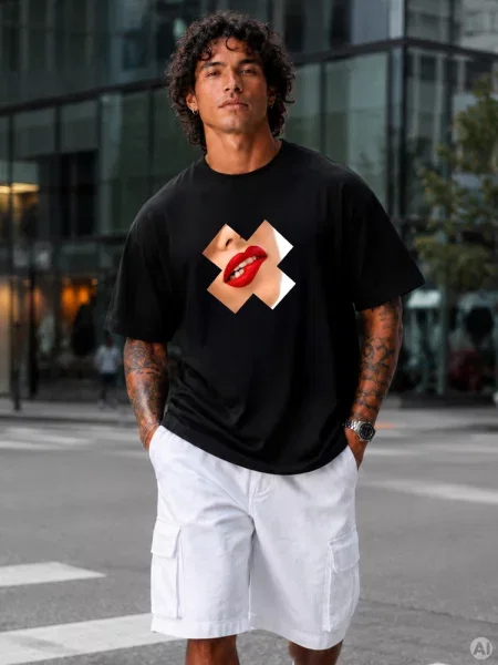 T-shirt oversize z nadrukiem Dstreet czarny