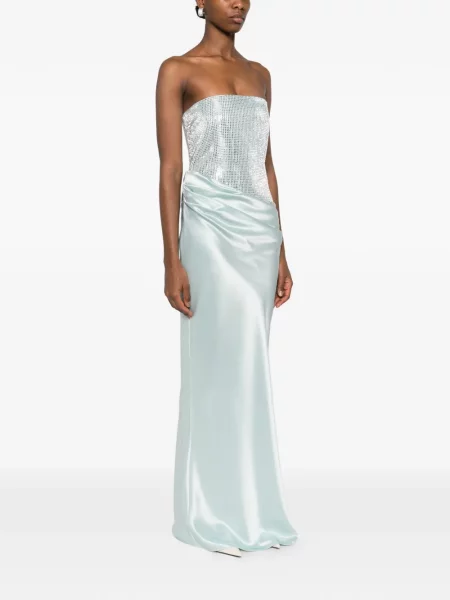 Rochie maxi Retrofete drapată de costum albastru
