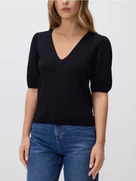 Reserved Bluză cu mâneci bufante negru