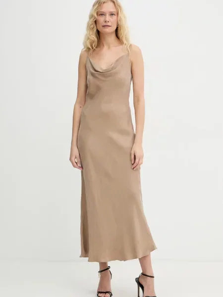 Guess sukienka bieliźniana z wiskozą AKILINA beżowa