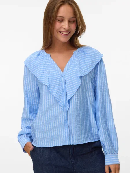 VERO MODA Bluza VMKAJA svetlo modra bela