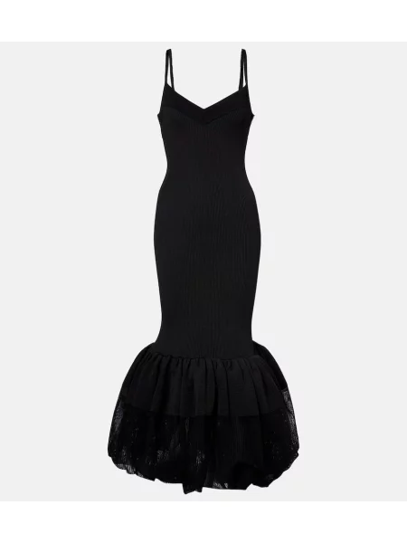 Dzianinowa sukienka maxi Givenchy garniturowa prążkowana czarna