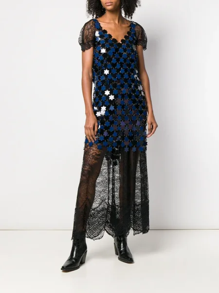 Rochie maxi Rabanne din dantelă de costum negru