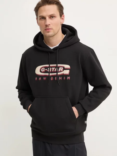 Mikina G-Star Raw s kapucí s potiskem černá