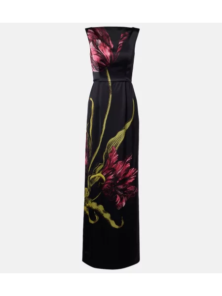 Rochie Erdem din satin cu model floral negru