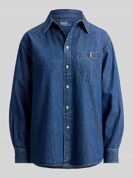 Bluzka koszulowa o kroju relaxed fit z czystej bawełny Polo Ralph Lauren niebieska