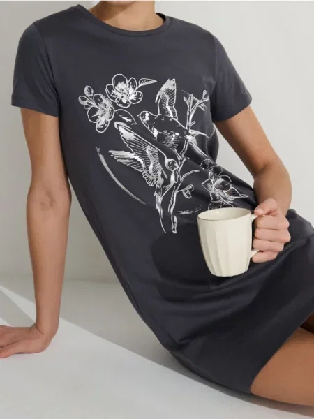 Нічна сорочка з принтом темно-сірий сіра