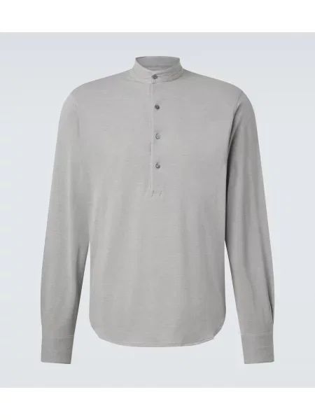 Cămașă Stoffa de mătase cu guler henley gri