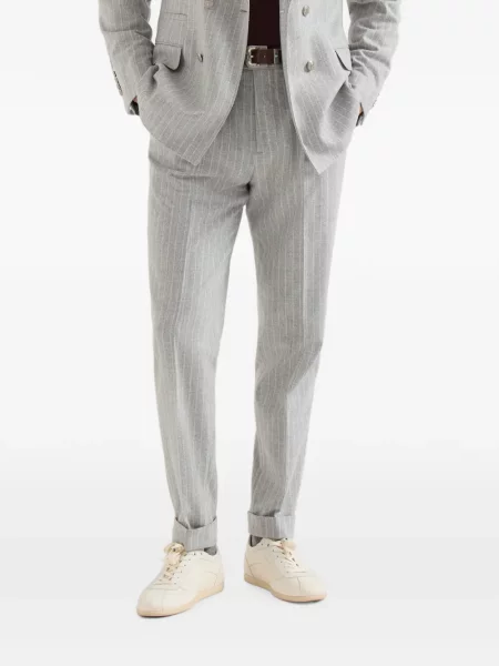 Pantaloni Brunello Cucinelli de lână cu dungi gri