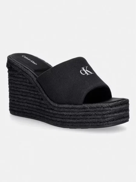 Calvin Klein papuci pentru femei WEDGE ESPAD 70 CANVAS MG negru