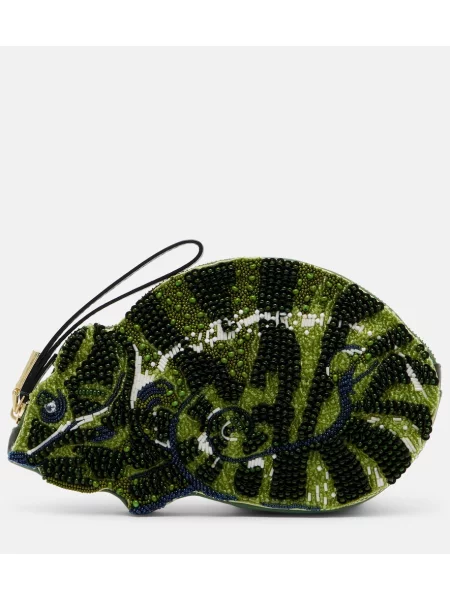 Geantă plic Alemais cu mărgele verde