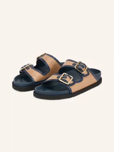 Birkenstock Pantofle Arizona Framed Raffia modrá / zlatá béžová