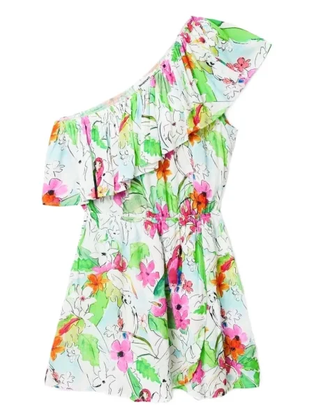 Rochie Desigual cu volane cu un umăr gol de costum alb