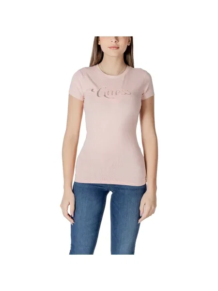 Puntíkaté tričko Guess s krátkými rukávy růžové