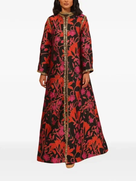 Palton Baruni cu model floral negru