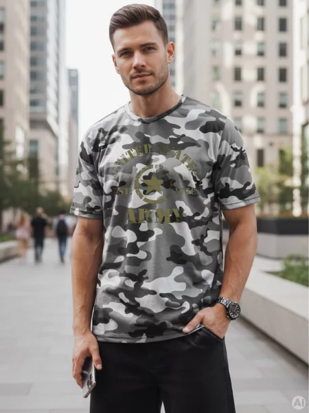 T-shirt z nadrukiem moro Dstreet szary