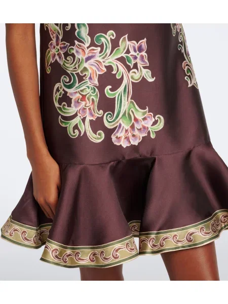 Rochie Alemais cu model floral cu volane maro