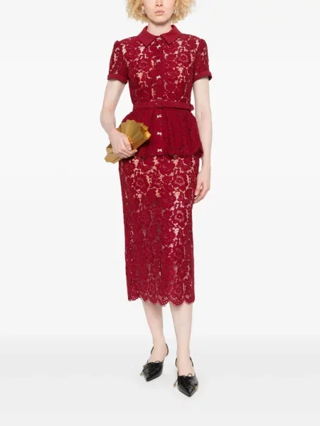 Cu peplum rochie Self-portrait din dantelă de costum roșu