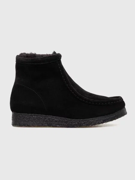Clarks Originals cizme din piele întoarsă Wallabee Hi femei cu plat căptușit negru