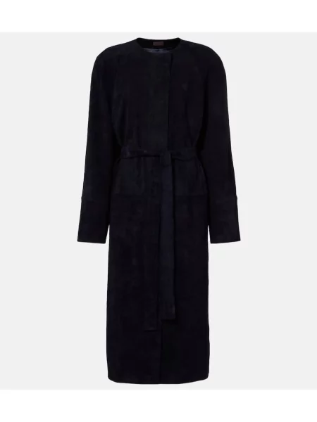 Palton Stouls din piele de căprioară albastru