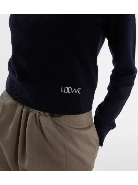 Pulover Loewe cu broderie de lână albastru