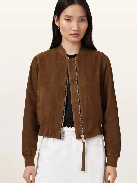 Semišová bunda AllSaints ORTEN přechodná hnědá