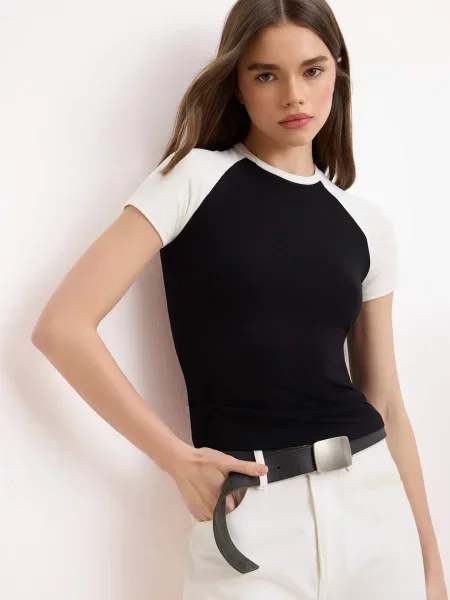 Trendyol Tricou negru alb