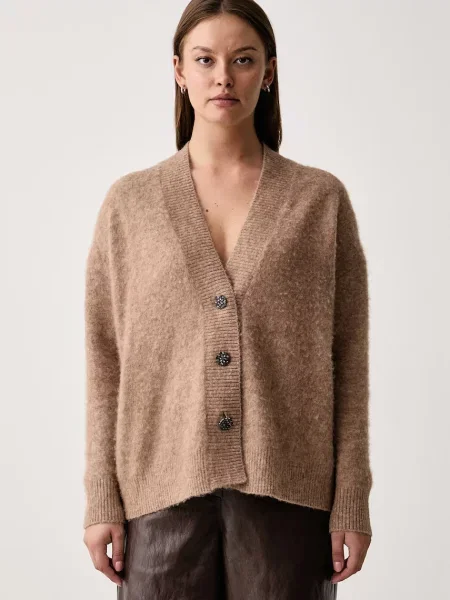 Kaos cardigan pentru femei cu lână bej