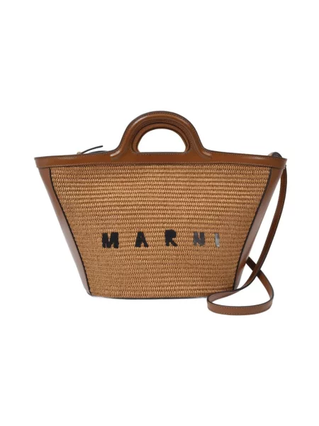 Shopperka Marni skórzana boho pleciona brązowa