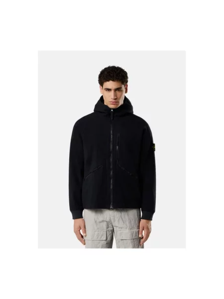 Bluza z kapturem Stone Island wełniana z kapturem z kamieniami niebieska