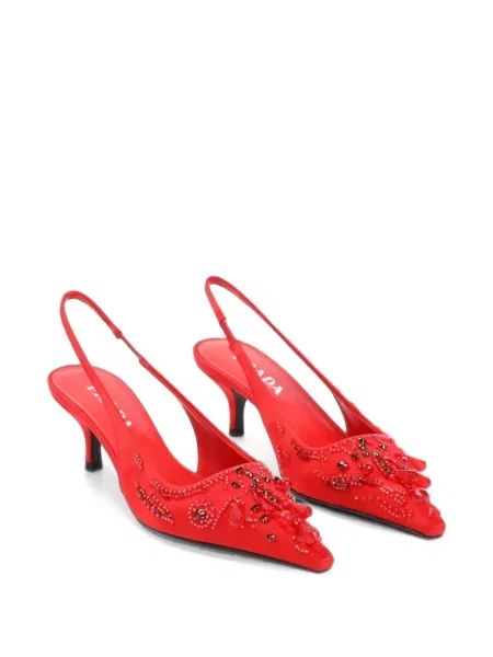 Pantofi cu toc Prada din satin slingback roșu