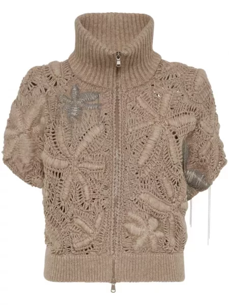 Kardigan Brunello Cucinelli z kaszmiru brązowy