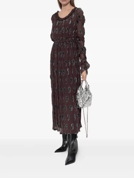 Raštuota midi suknelė Tory Burch su paisley raštu iki kelių ruda