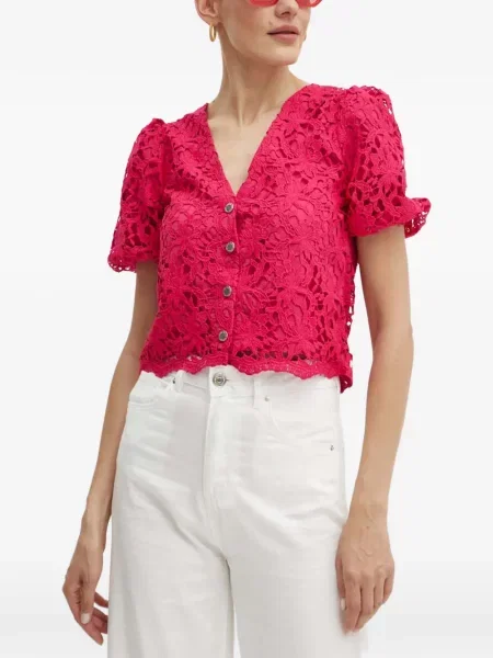 Top Morgan cu model floral cu decolteu în V din dantelă roz