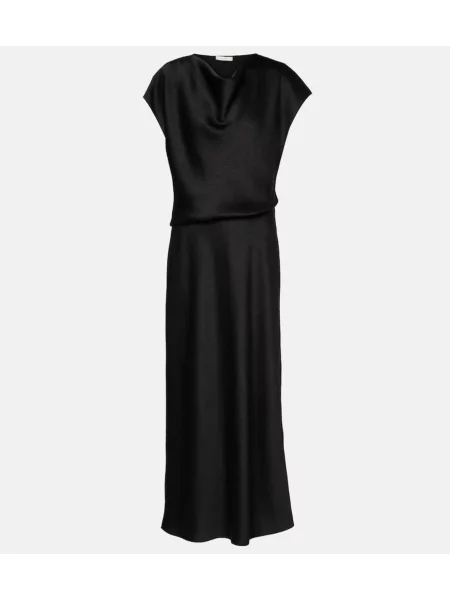 Rochie midi Vince din satin drapată până la genunchi negru