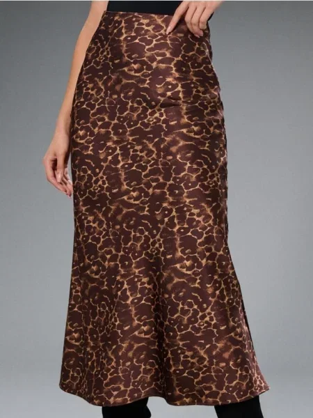 Атласная юбка миди Sinsay коричневая