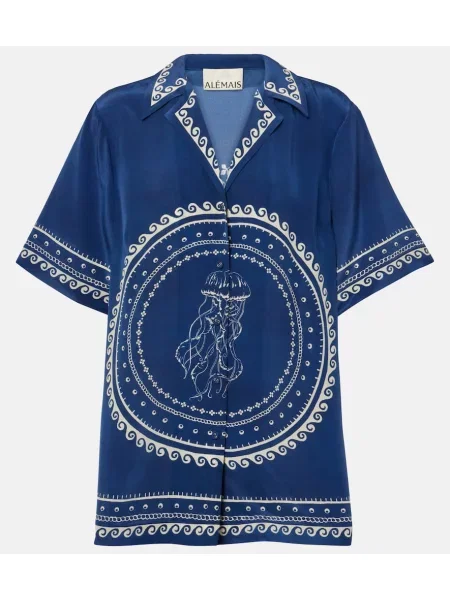 Cămașă Alemais de mătase cu imagine albastru