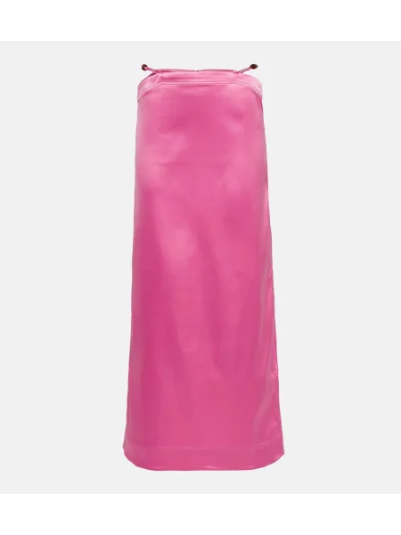 Fusta maxi Ganni din satin roz