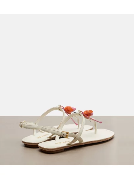 Chiloți tanga Prada din piele cu model floral alb