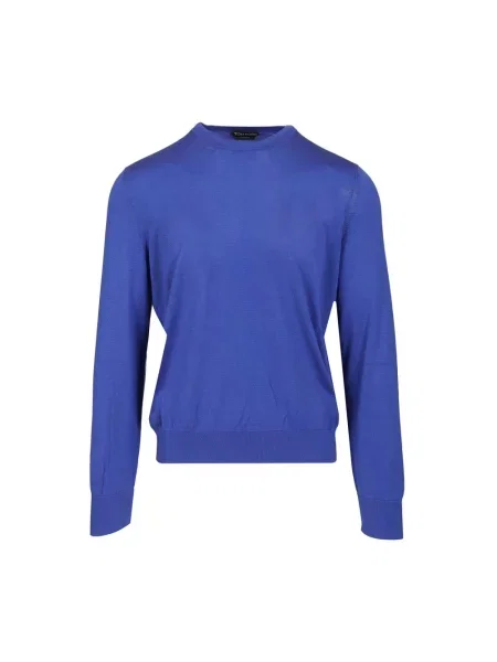 Jedwabny sweter Tom Ford z okrągłym dekoltem niebieski