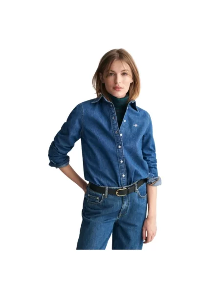 Bluzka jeansowa o kroju relaxed fit z czystej bawełny Gant niebieska