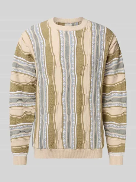 Sweter z dzianiny z prążkowanymi wykończeniami model ‘TETON’ Redefined Rebel beżowy