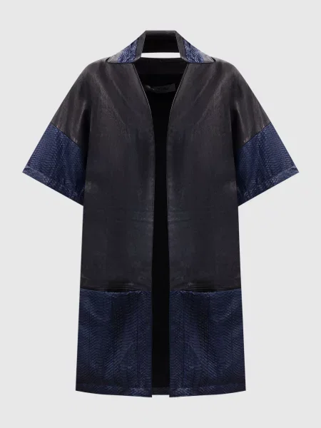 Шкіряний жакет з принтом Simonetta Ravizza синій