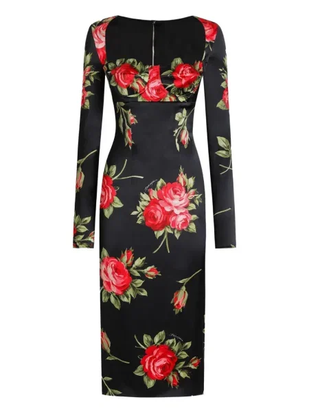 Rochie maxi Dolce & Gabbana cu model floral cu imagine până la genunchi negru