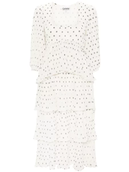 Sukienka midi Ganni z nadrukiem plisowana do kolan