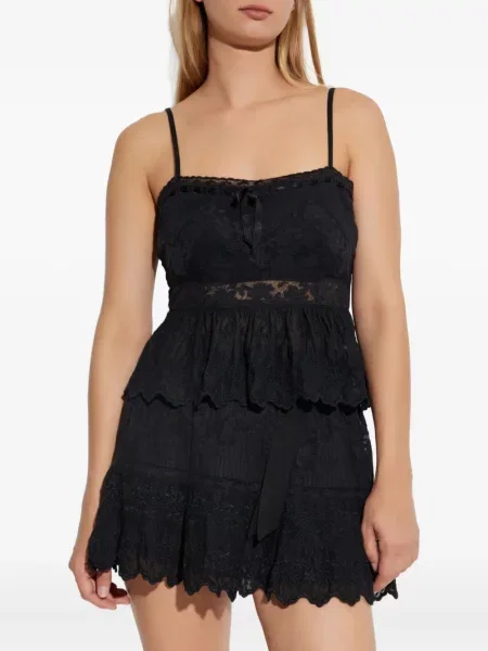 Top Loveshackfancy cu broderie negru