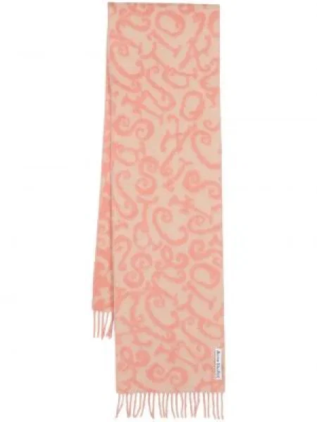 Fular Acne Studios cu franjuri cu imprimeu abstract roz