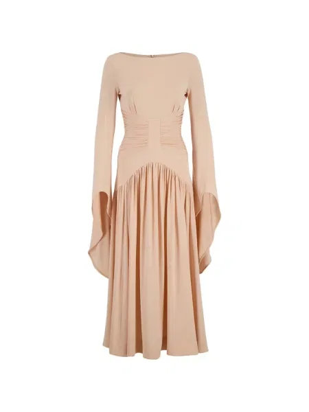 Rochie midi La Doublej cu volane drapată roz