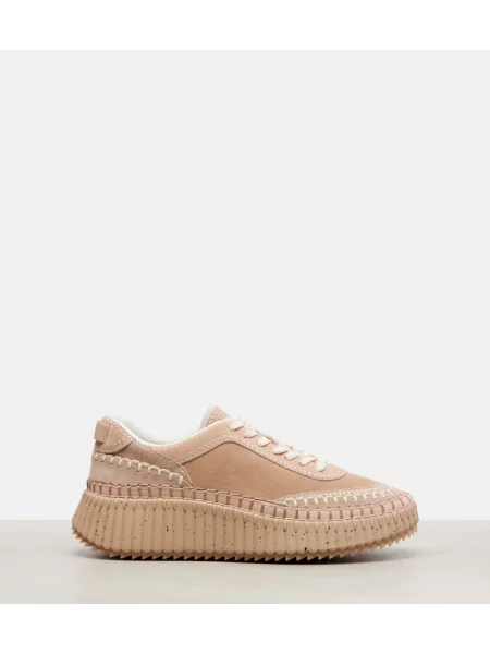 Sneakerși Chloé Nama din piele de căprioară cu platformă bej