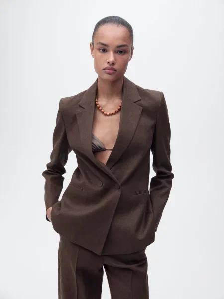 Лляний Піджак MANGO темно-коричневий коричневий